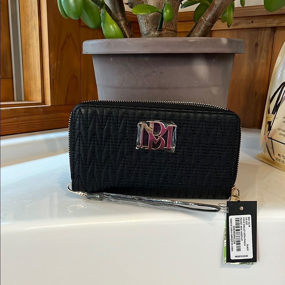 Badgley Mischka Black Wallet with Quilted Texture
